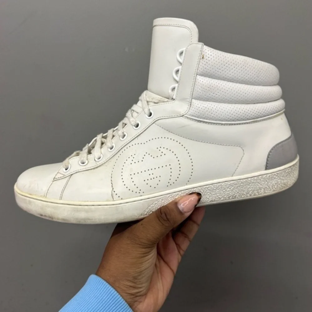 Gucci Ace High Top GG White Leather Sneakers Sz 11 Men's Pre-Owned‎